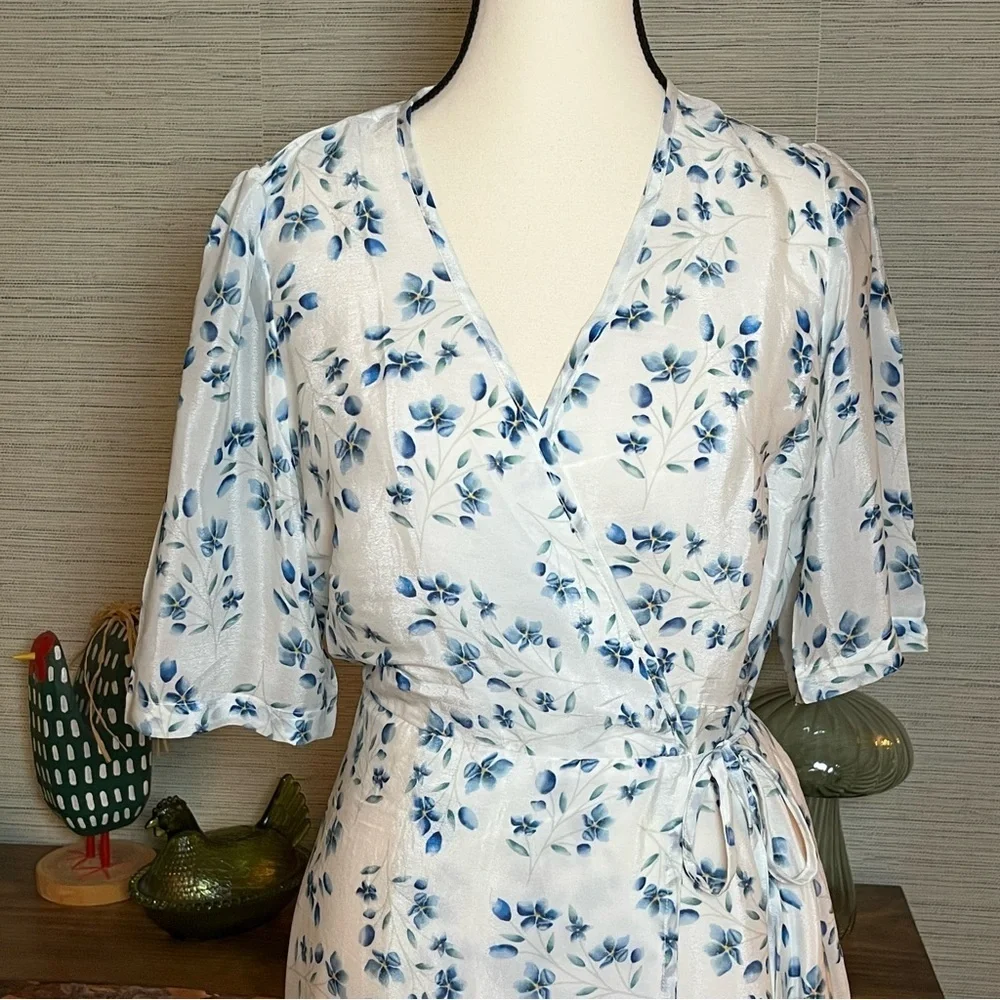 Reistor Summer Rains Dress in Visions Of Blue Wrap Dress Woman’s Size Large NWT - Picture 5 of 9